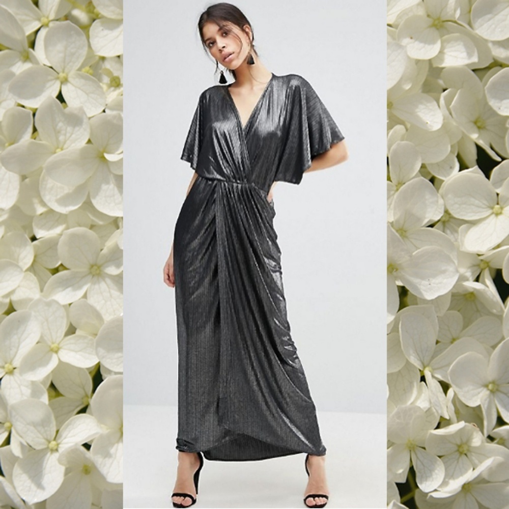 NWOT ASOS Metallic Wrap Kimono Maxi Dress sz 6 US